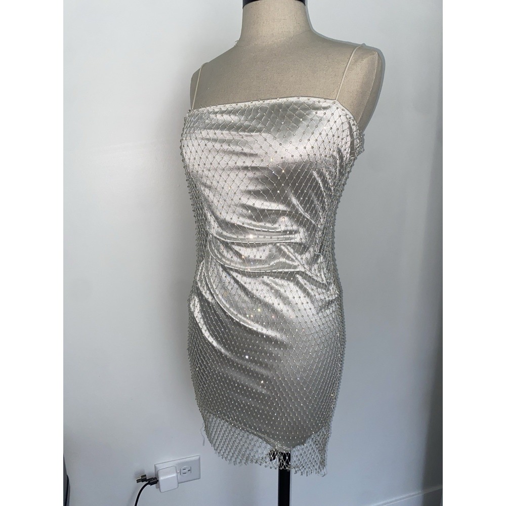 No Brand Spaghetti Strap Embellished Mini Bachelorette Dress Size Medium 1323 - Picture 2 of 7